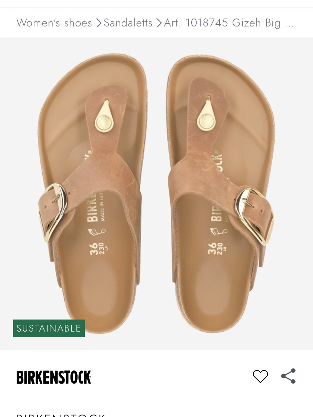 Birkenstock Gizeh Thong Sandals in Brown with Gold Buckle